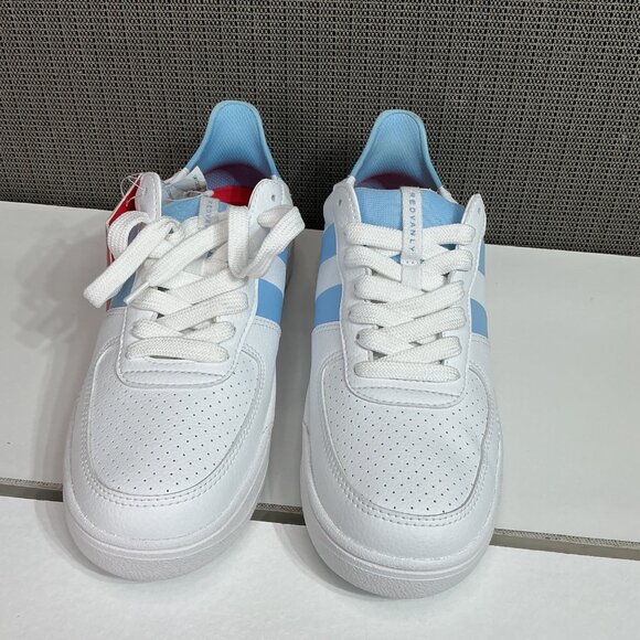 Redvanly men's Contender Sneakers Size 9 White & Blue Vegan Leather Breathable - Picture 2 of 7
